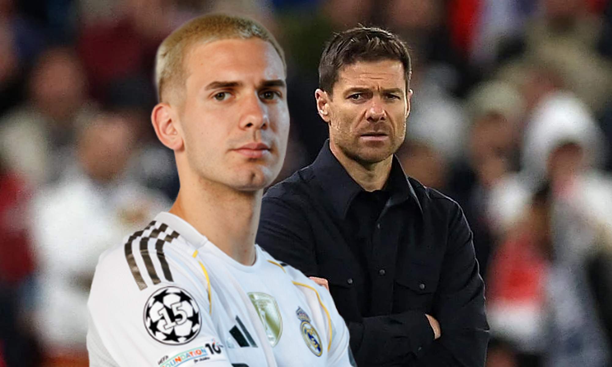 Franco Mastantuono con la camiseta del Real Madrid y Xabi Alonso.