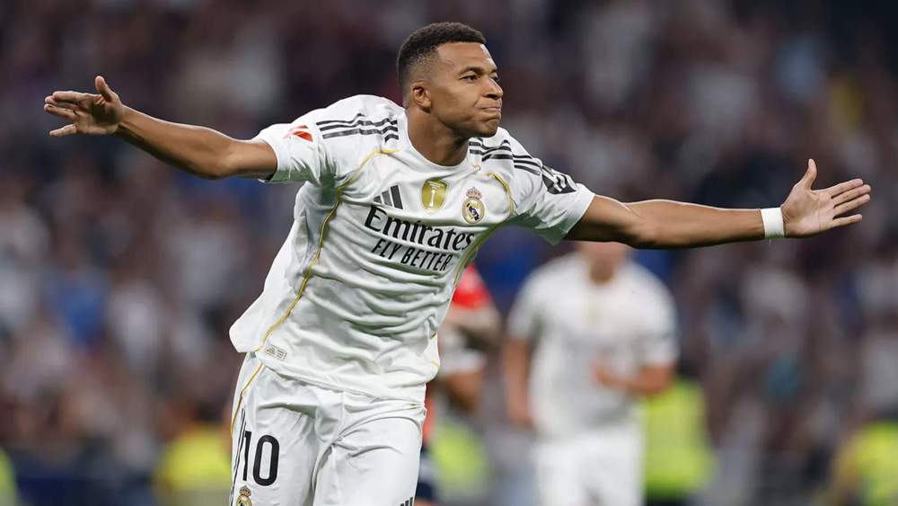 Kylian Mbappé, celebrando un gol con el Real Madrid.