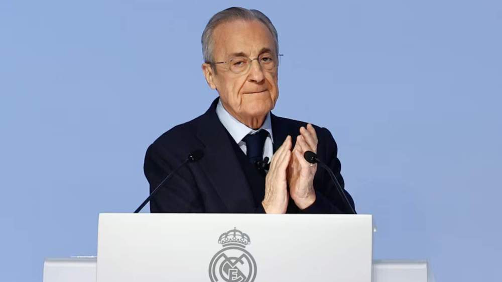 Florentino Pérez, durante la Asamblea de esta mañana.