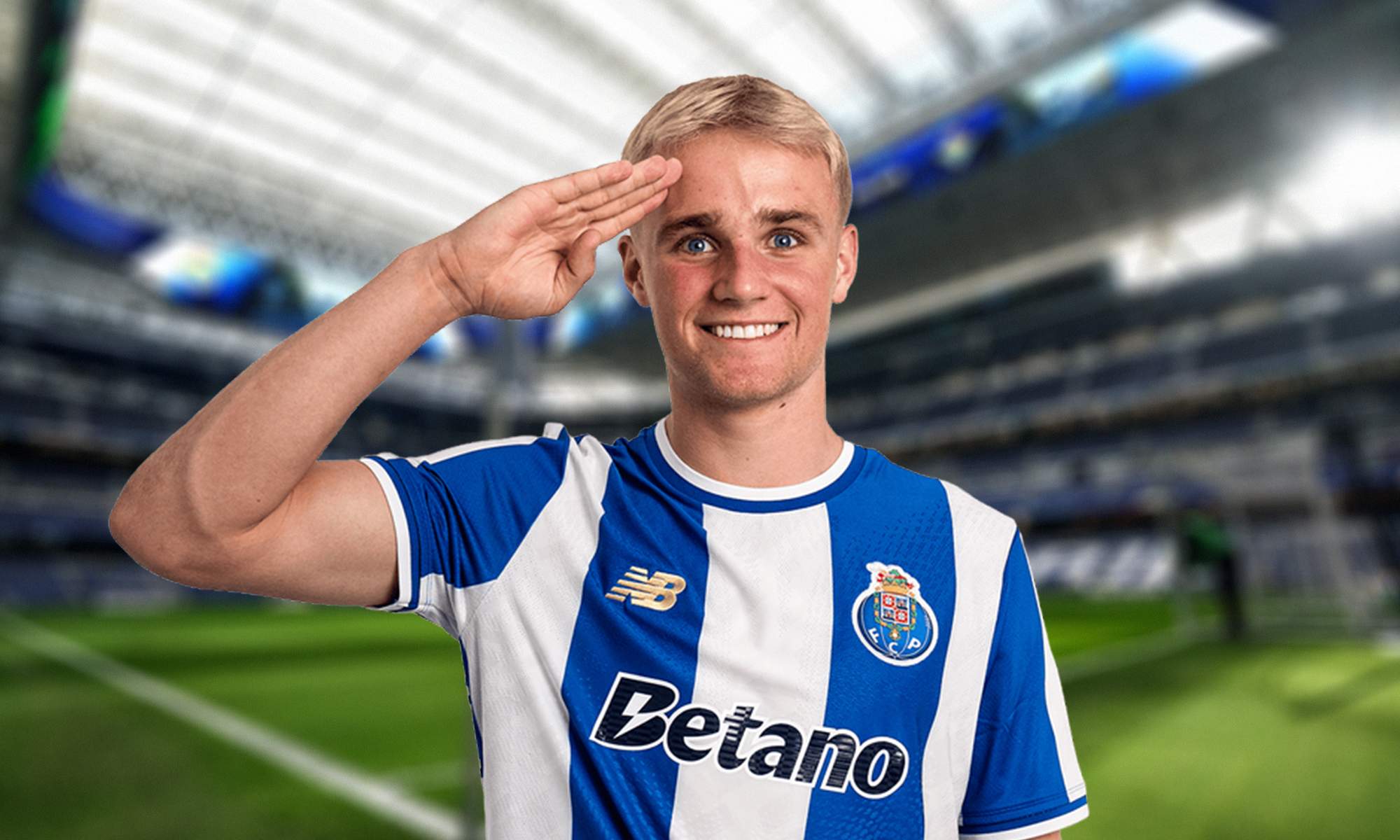 Víctor Froholdt con la camiseta del Porto y el Santiago Bernabéu.