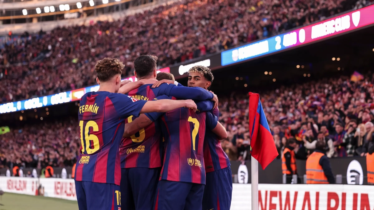 Jugadores del Barcelona celebrando un gol contra el Athletic Club.