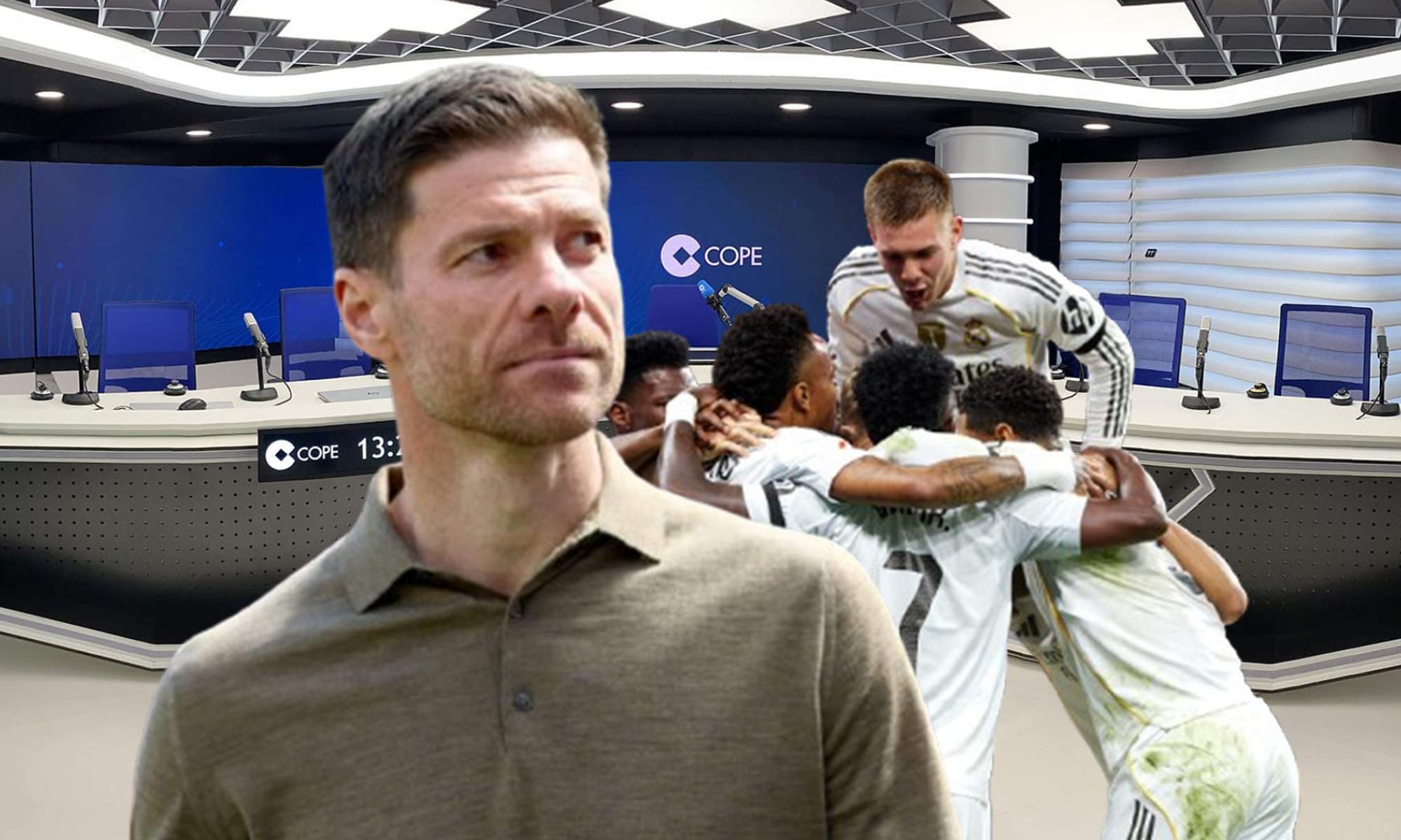 Xabi Alonso, jugadores del Real Madrid y el estudio de COPE.