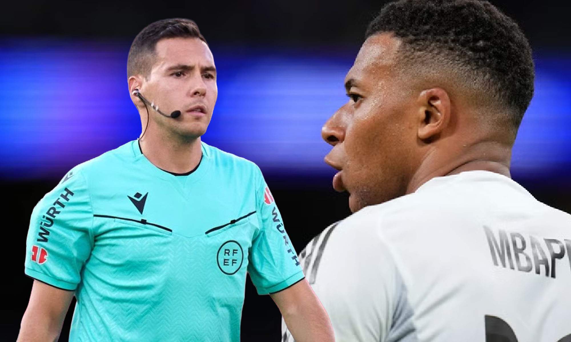 Arbitro del Elche con Mbappé serio