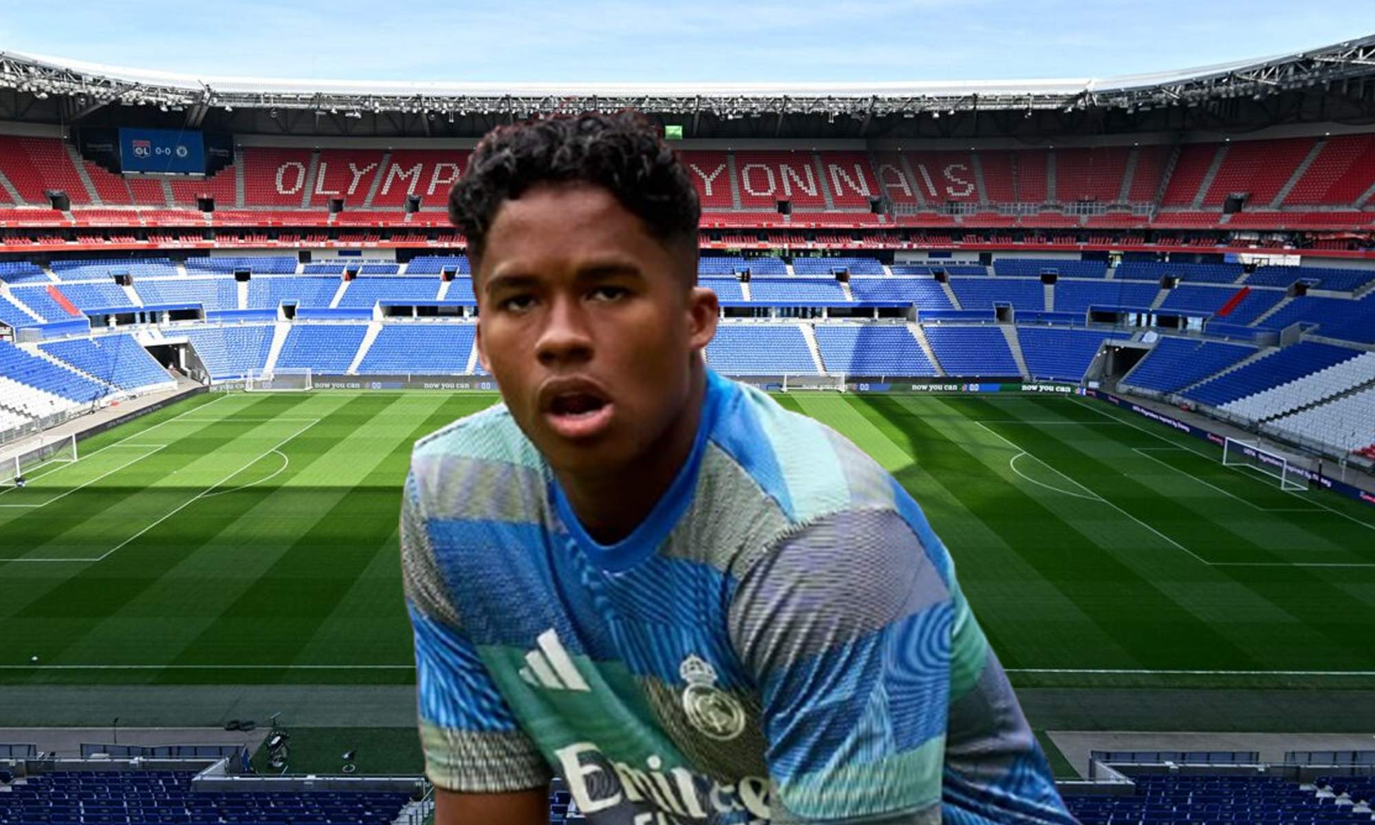 Endrick y el estadio del Olympique de Lyon. 