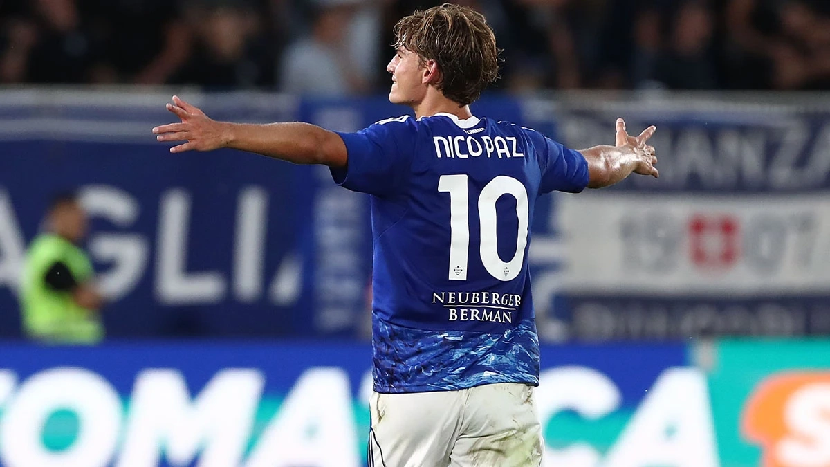 Nico Paz celebrando un gol con el Como. Nico Paz celebrando un gol con el Como.