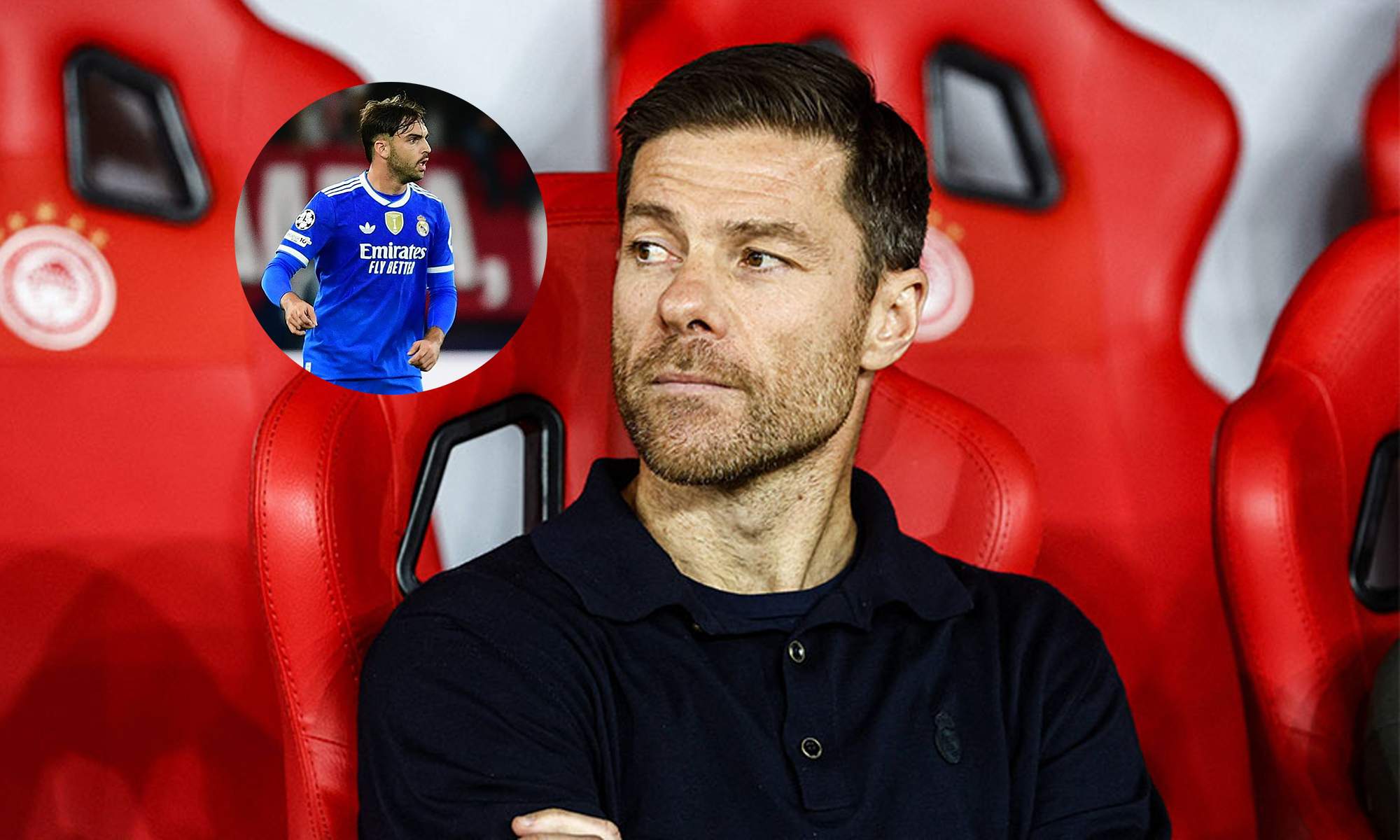 Xabi Alonso en el banquillo del Olympiacos y una foto de Raúl Asencio.