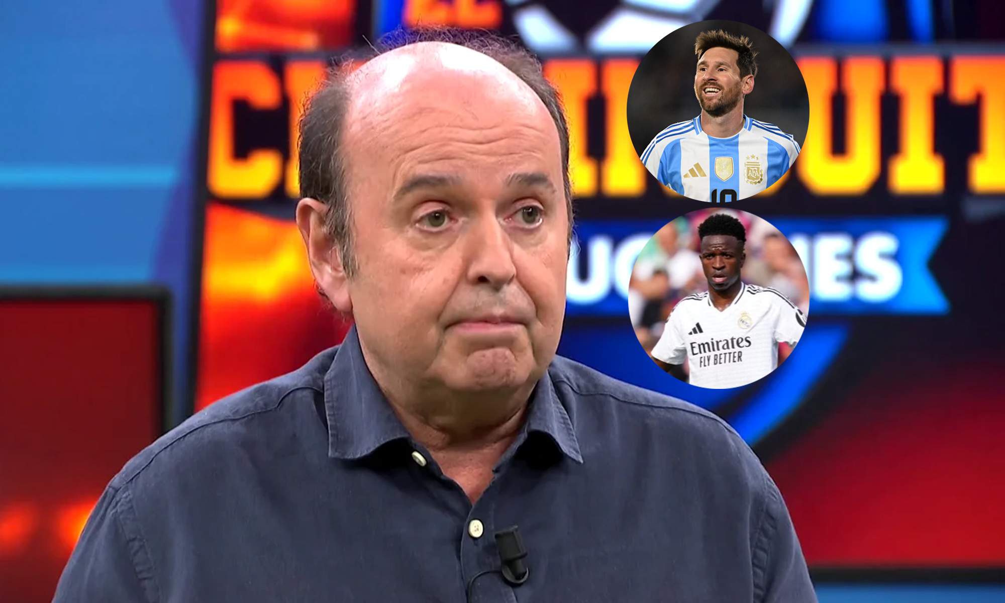 Juanma Rodríguez y unas fotos de Vinícius Júnior y Leo Messi.