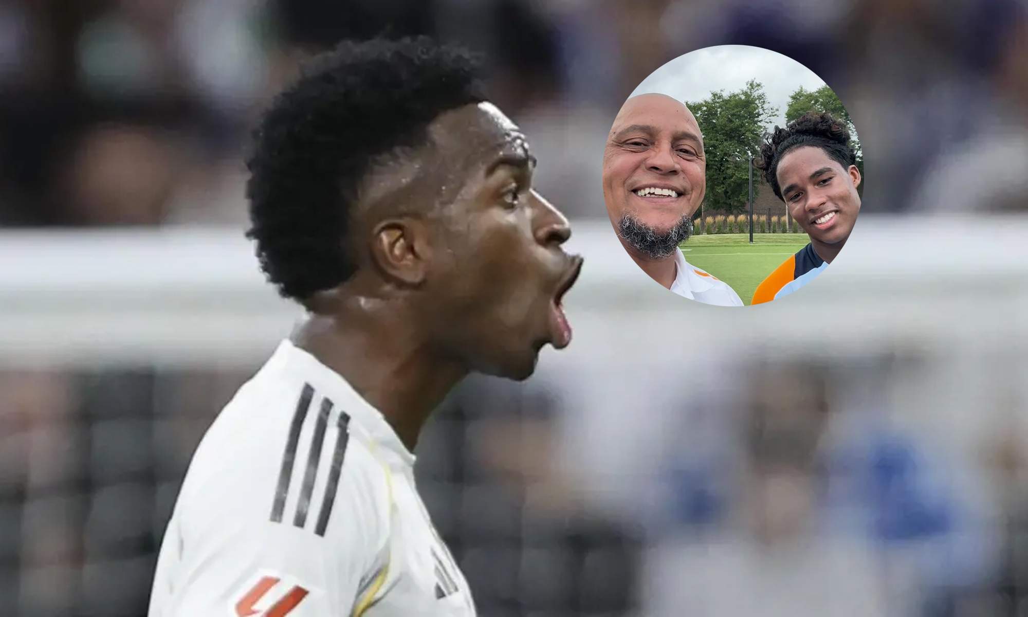 Vinícius Júnior y una foto de Roberto Carlos y Endrick.