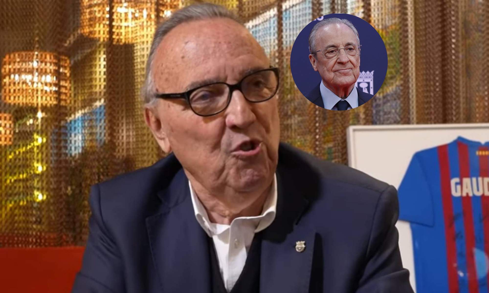 Joan Gaspart y una foto de Florentino Pérez. 