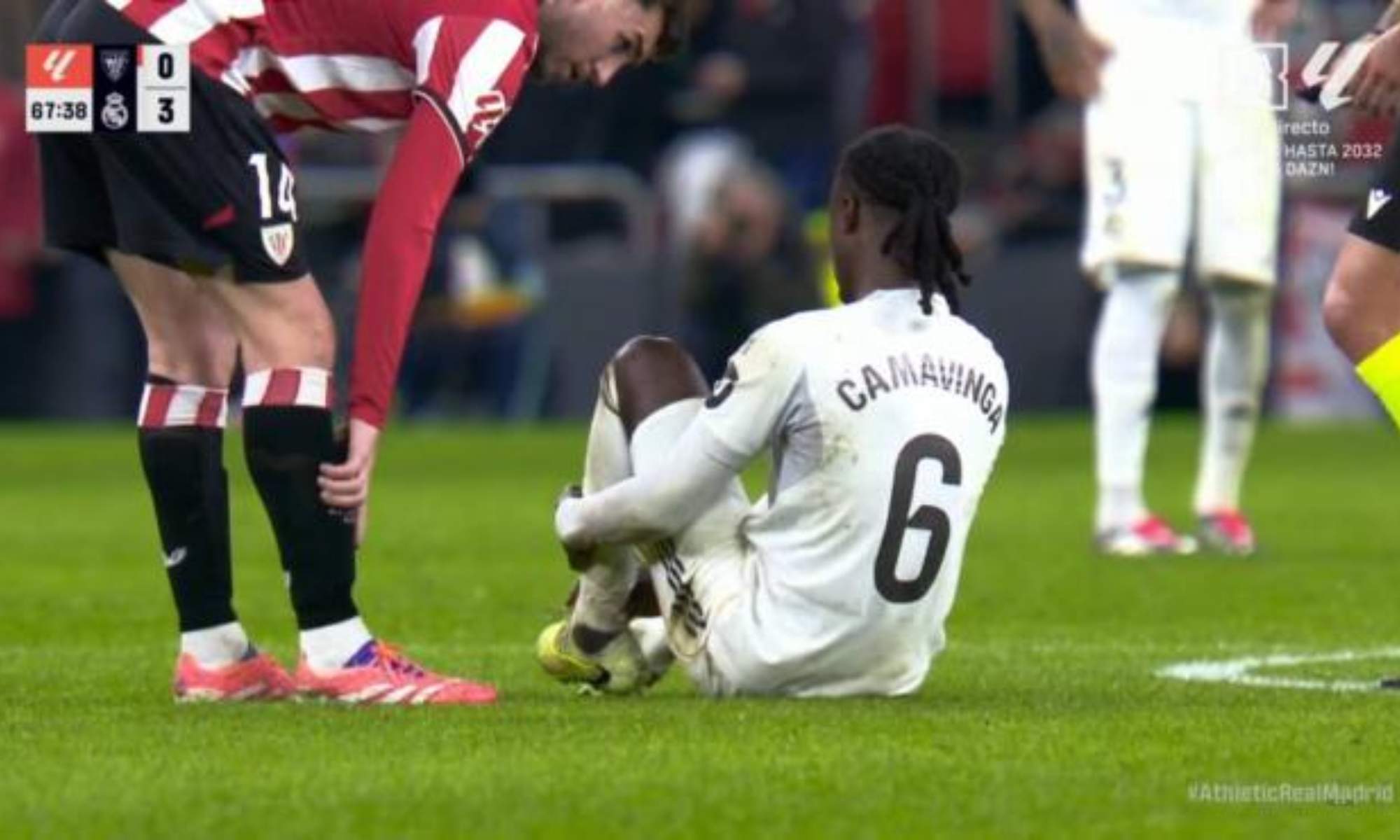 Camavinga no pudo acabar el partido en San Mamés por un golpe en el tobillo