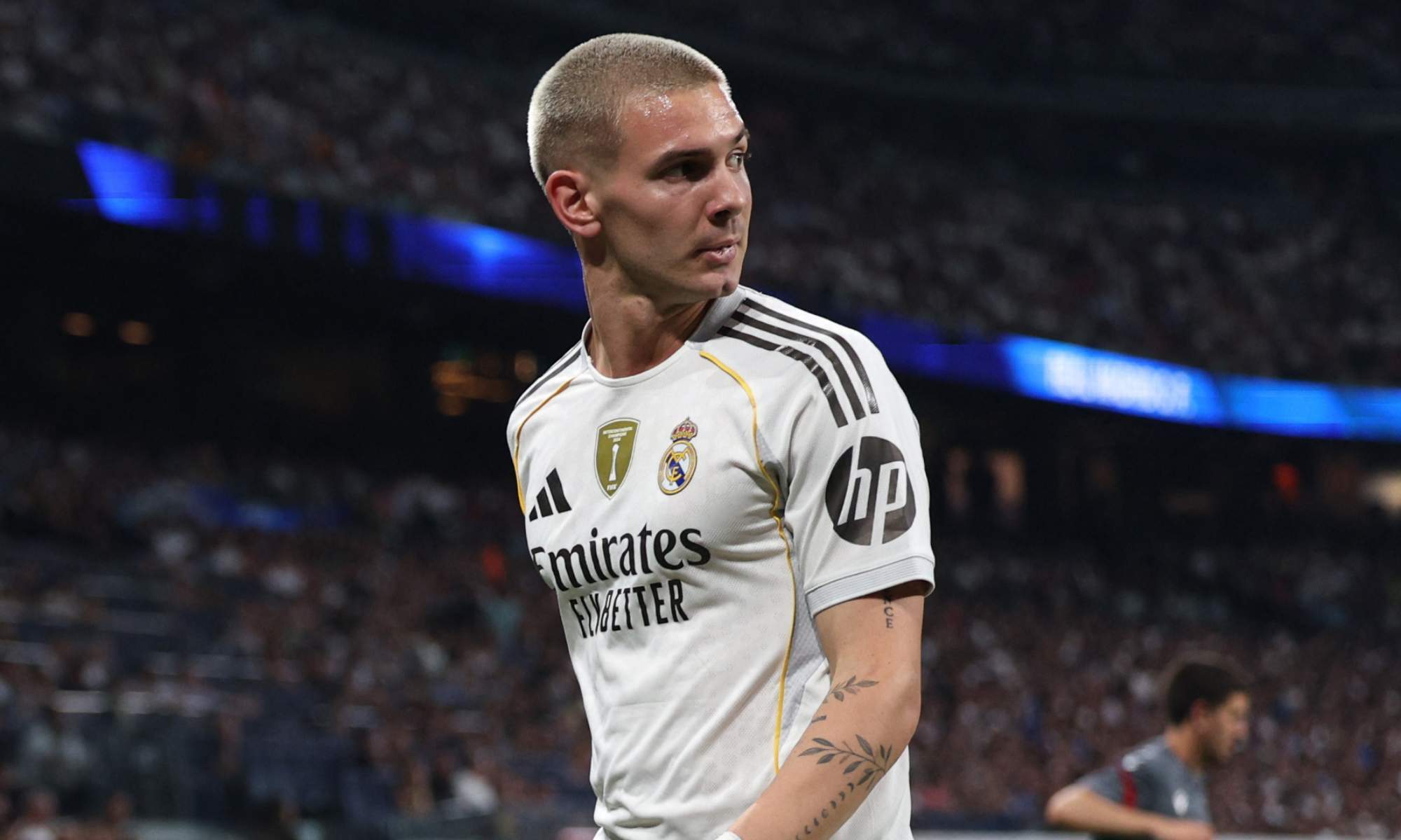 Franco Mastantuono, en un partido del Real Madrid durante esta temporada.