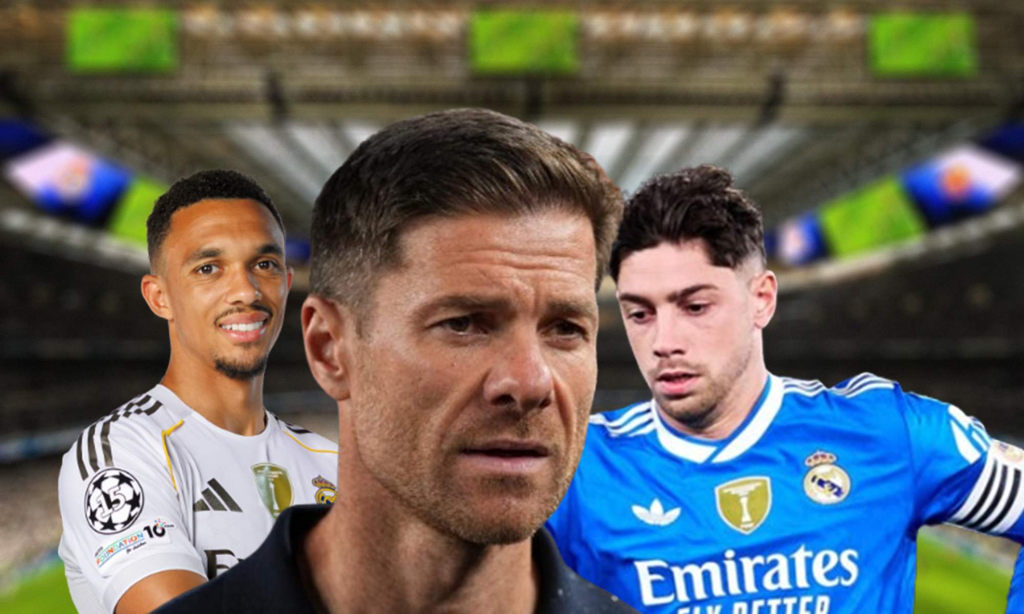 Xabi Alonso, Trent Alexander-Arnold y Fede Valverde.