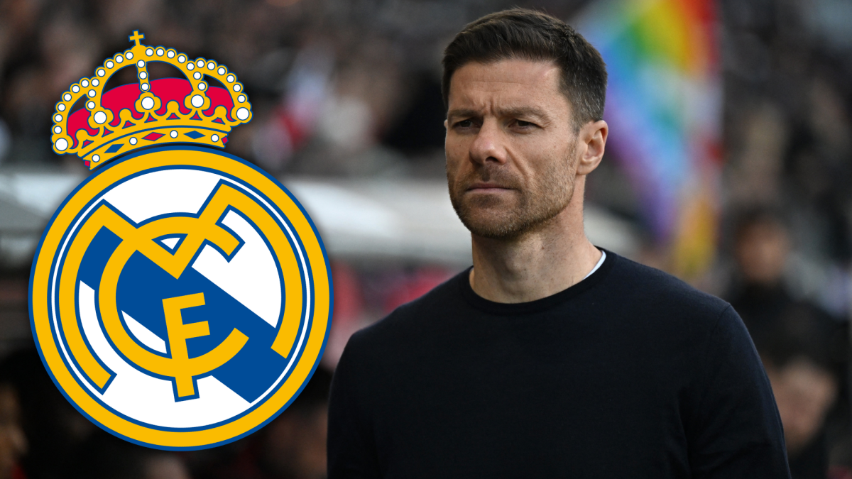 Xabi Alonso y un escudo del Real Madrid.