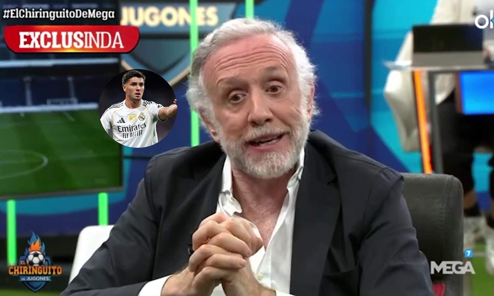 Eduardo Inda en El Chiringuito y una foto de Brahim Díaz. 