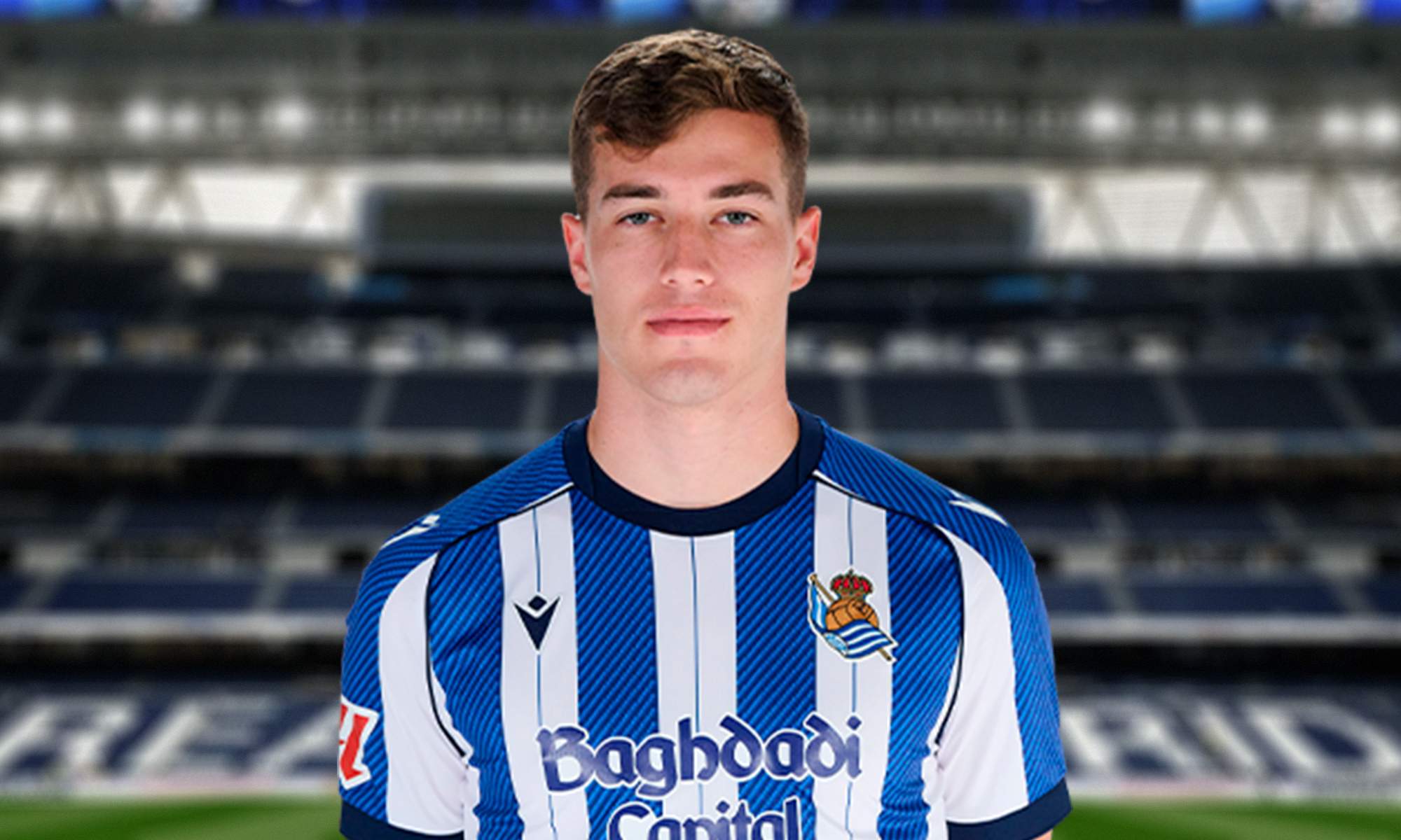 Luka Sucic con la camiseta de la Real Sociedad y el Santiago Bernabéu.