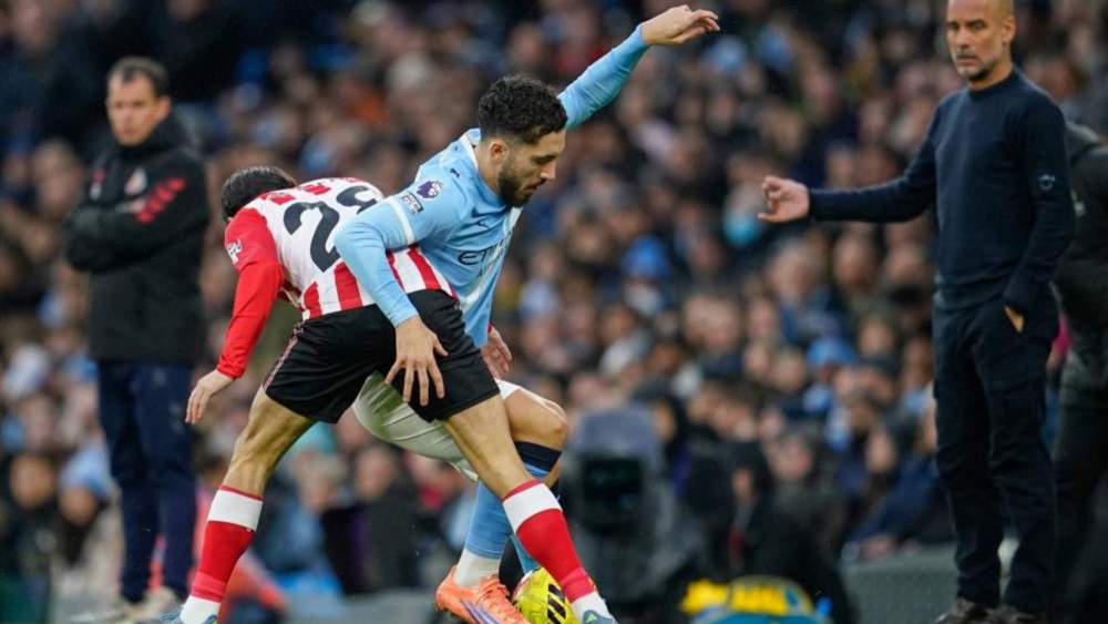 Rayan Cherki, en el partido de esta tarde entre el Manchester City y el Sunderland.