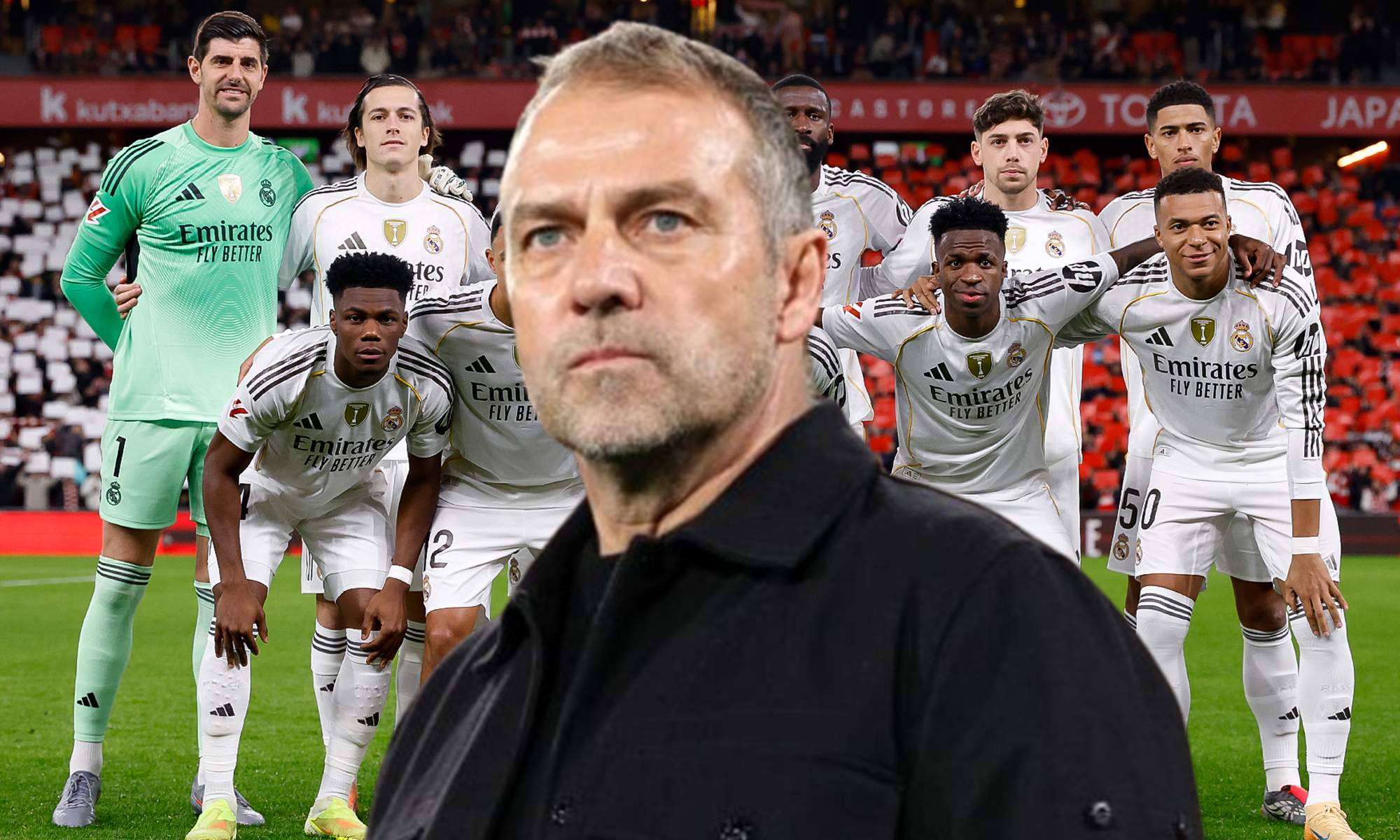 Hansi Flick y el once del Real Madrid contra el Athletic Club. 