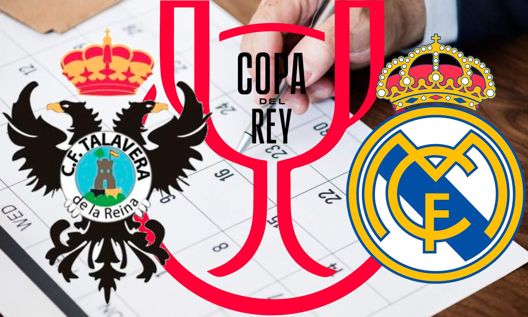 Calendario, escudo Talavera y Real Madrid