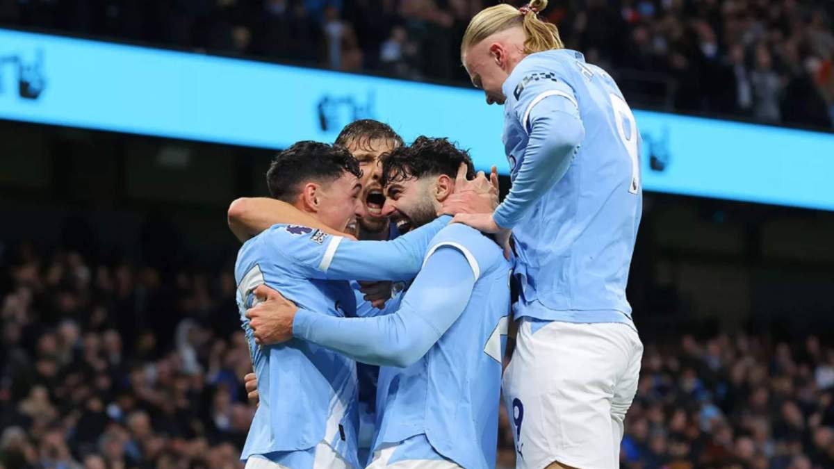 Jugadores del Manchester City celebrando un gol contra el Sunderland Jugadores del Manchester City celebrando un gol contra el Sunderland