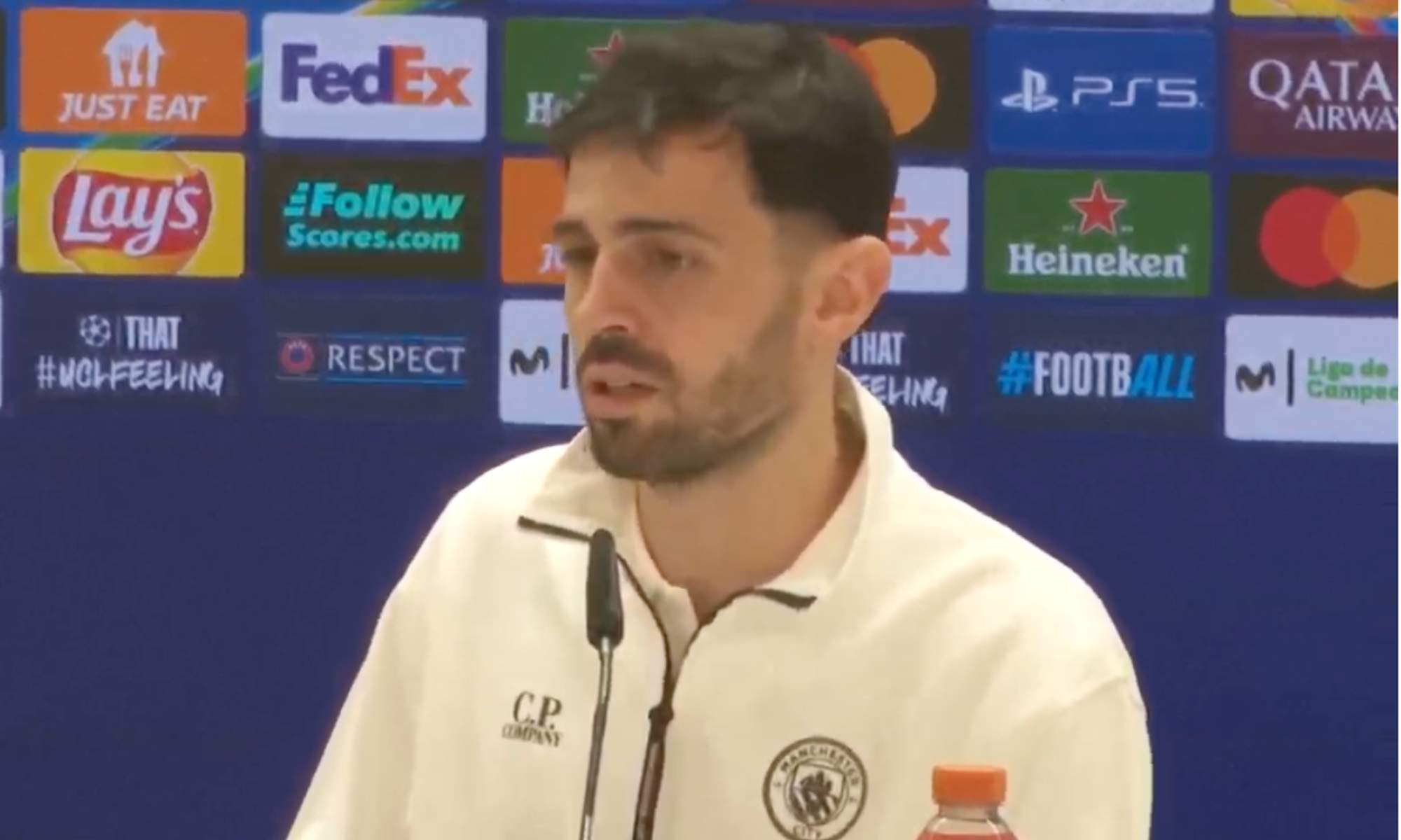 Bernardo Silva, en la rueda de prensa de esta tarde desde el Santiago Bernabéu.