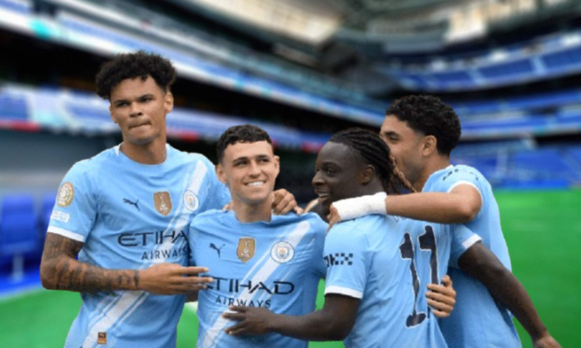 Jugadores del Manchester City y el Santiago Bernabéu.