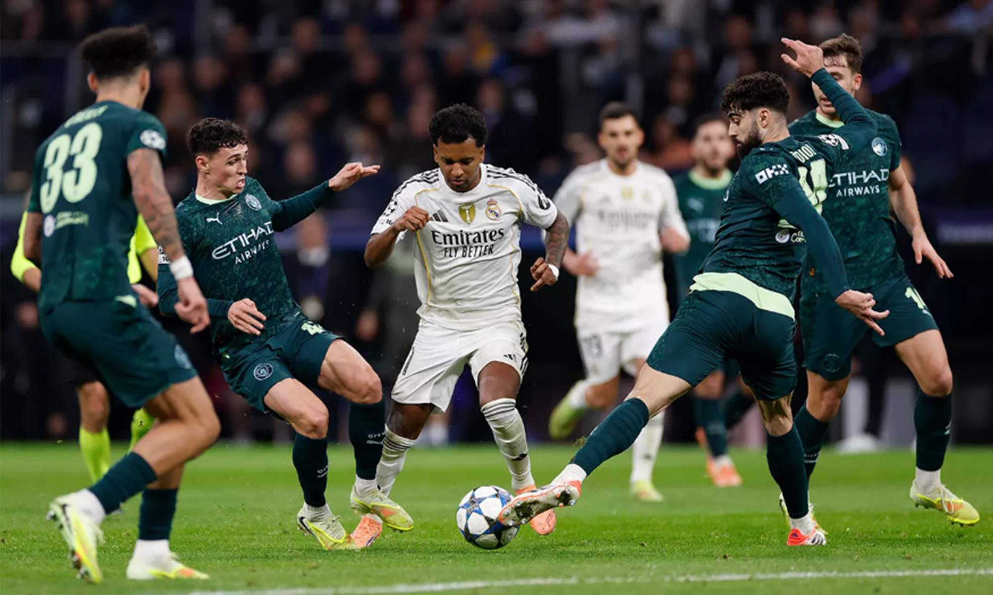 Rodrygo Goes jugando contra el Manchester City. 