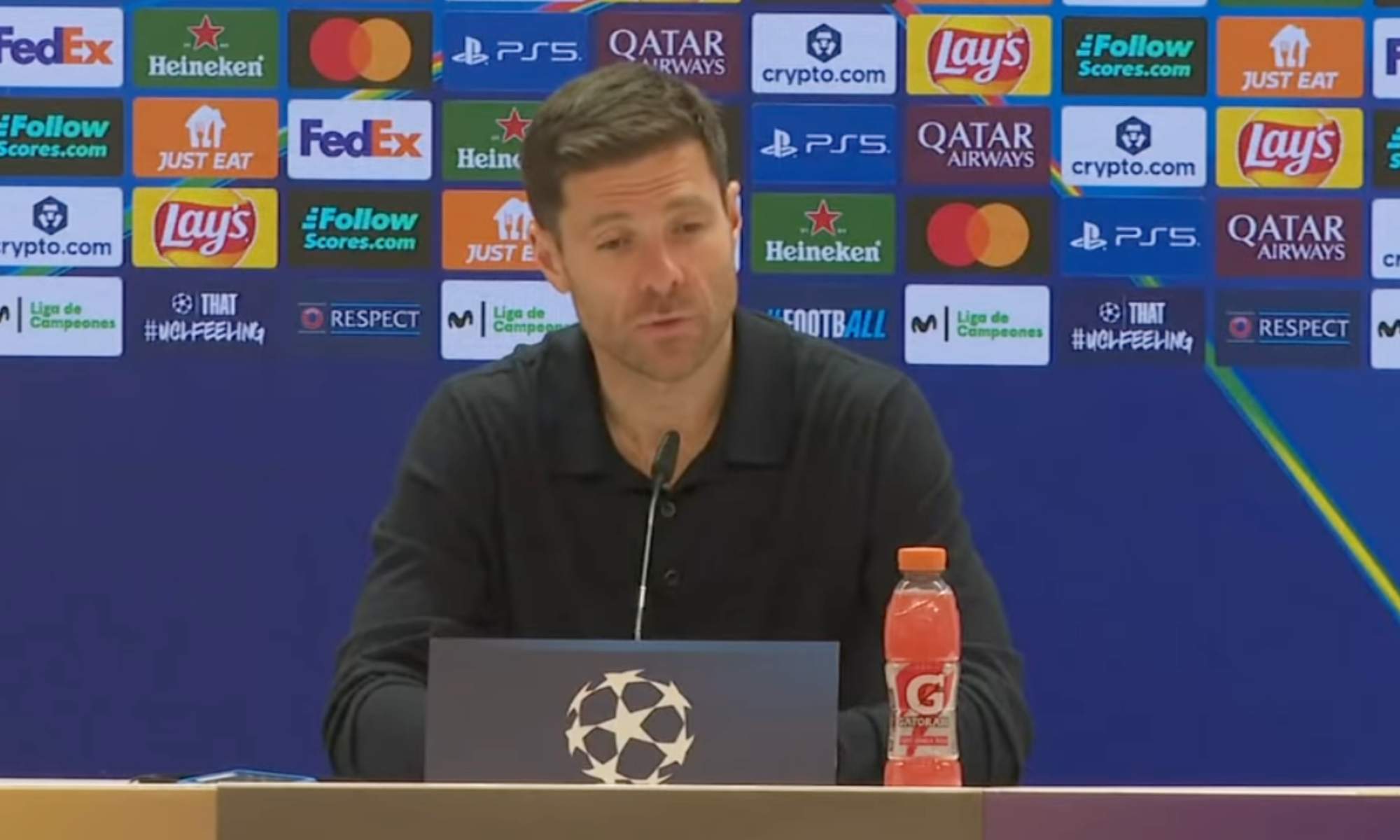 Xabi Alonso, durante la rueda de prensa que ha realizado tras caer en Champions contra el Manchester City.
