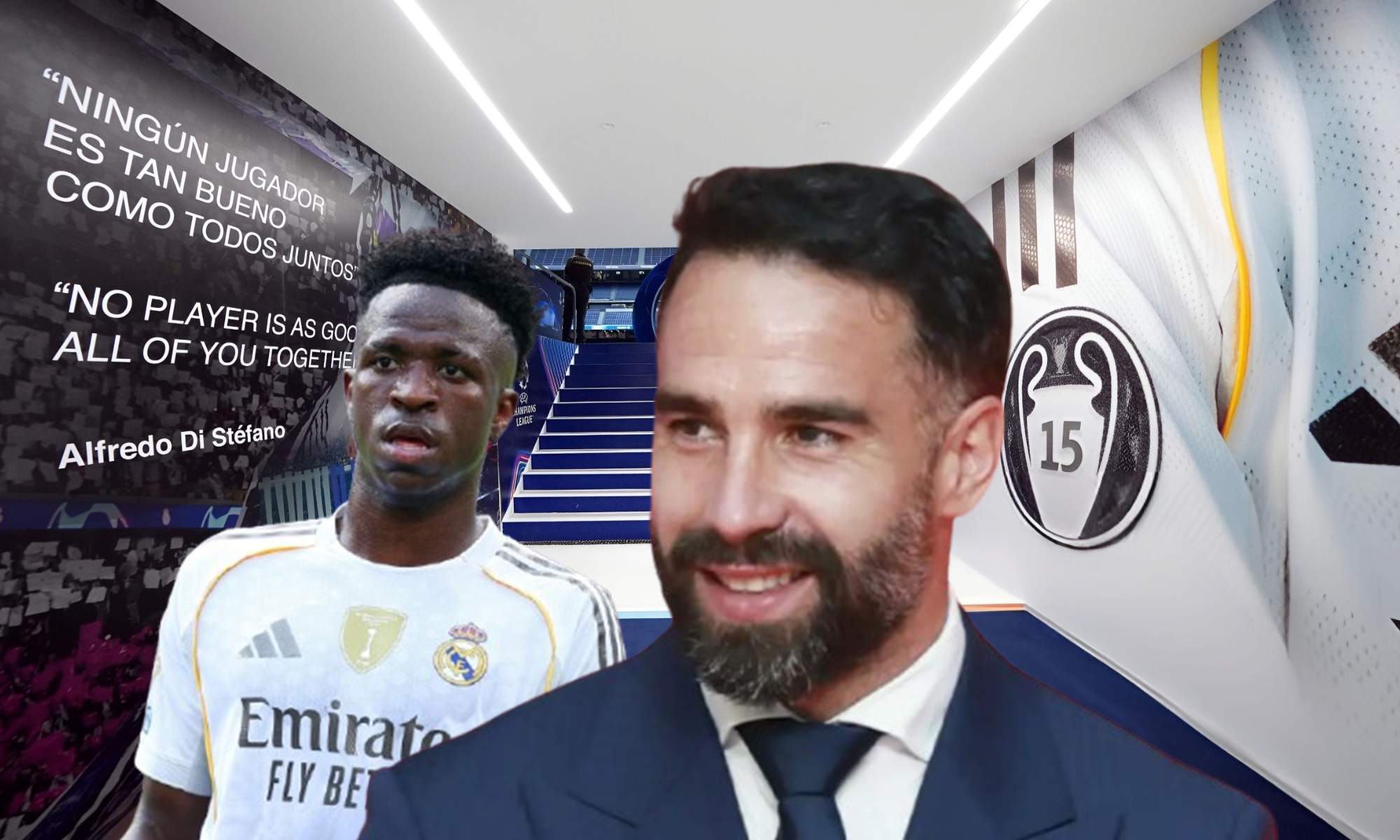 Dani Carvajal, Vinícius Júnior y el túnel de vestuarios del Santiago Bernabéu.