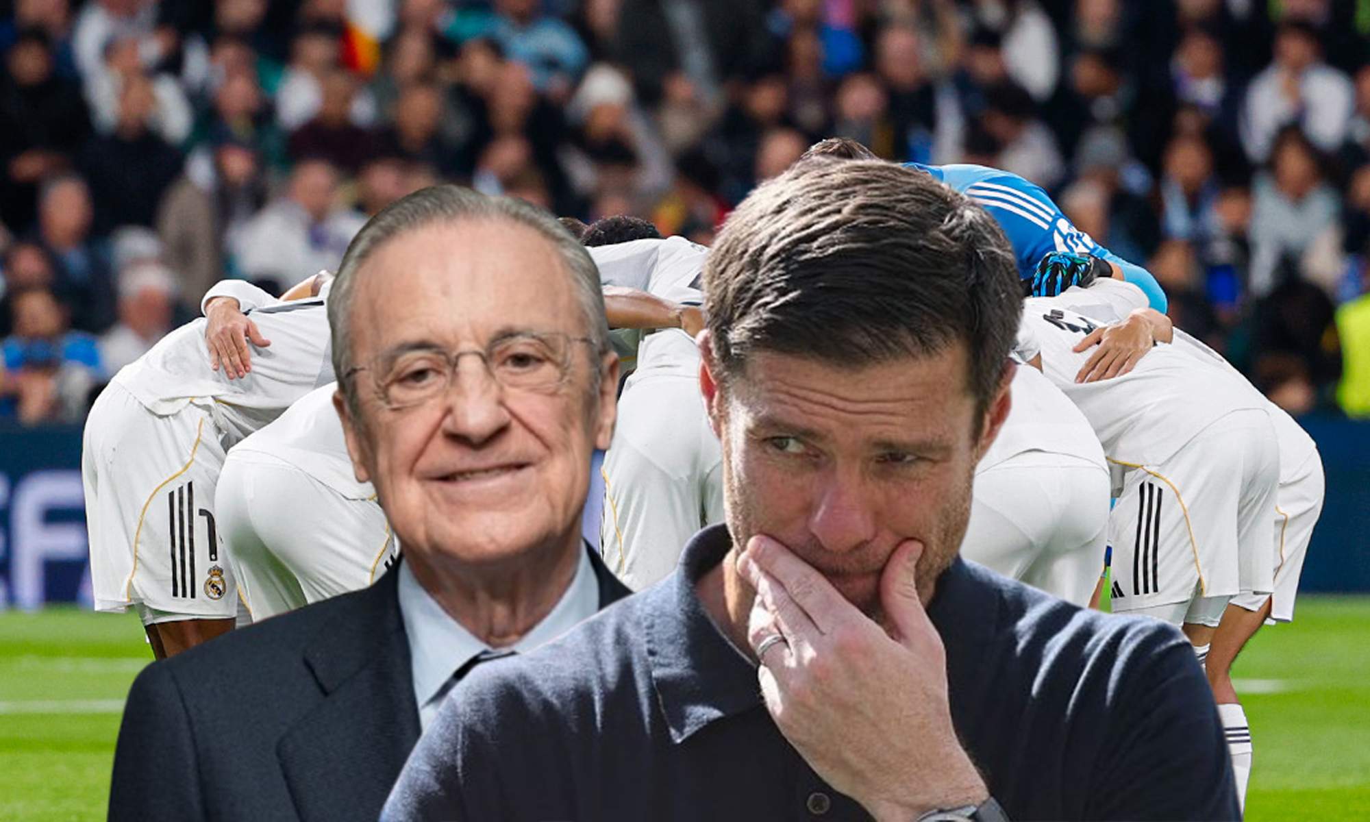 Xabi Alonso, Florentino Pérez y jugadores del Real Madrid.