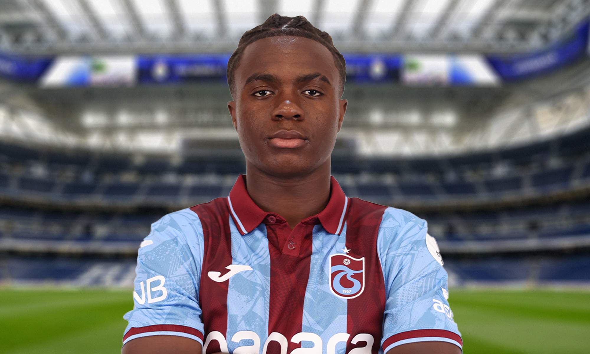 Christ Inao Oula, posible objetivo del Real Madrid, y el Santiago Bernabéu.