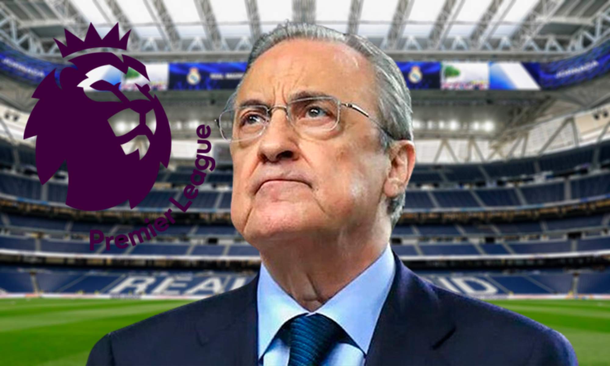 Florentino, Bernabéu y logo Premier