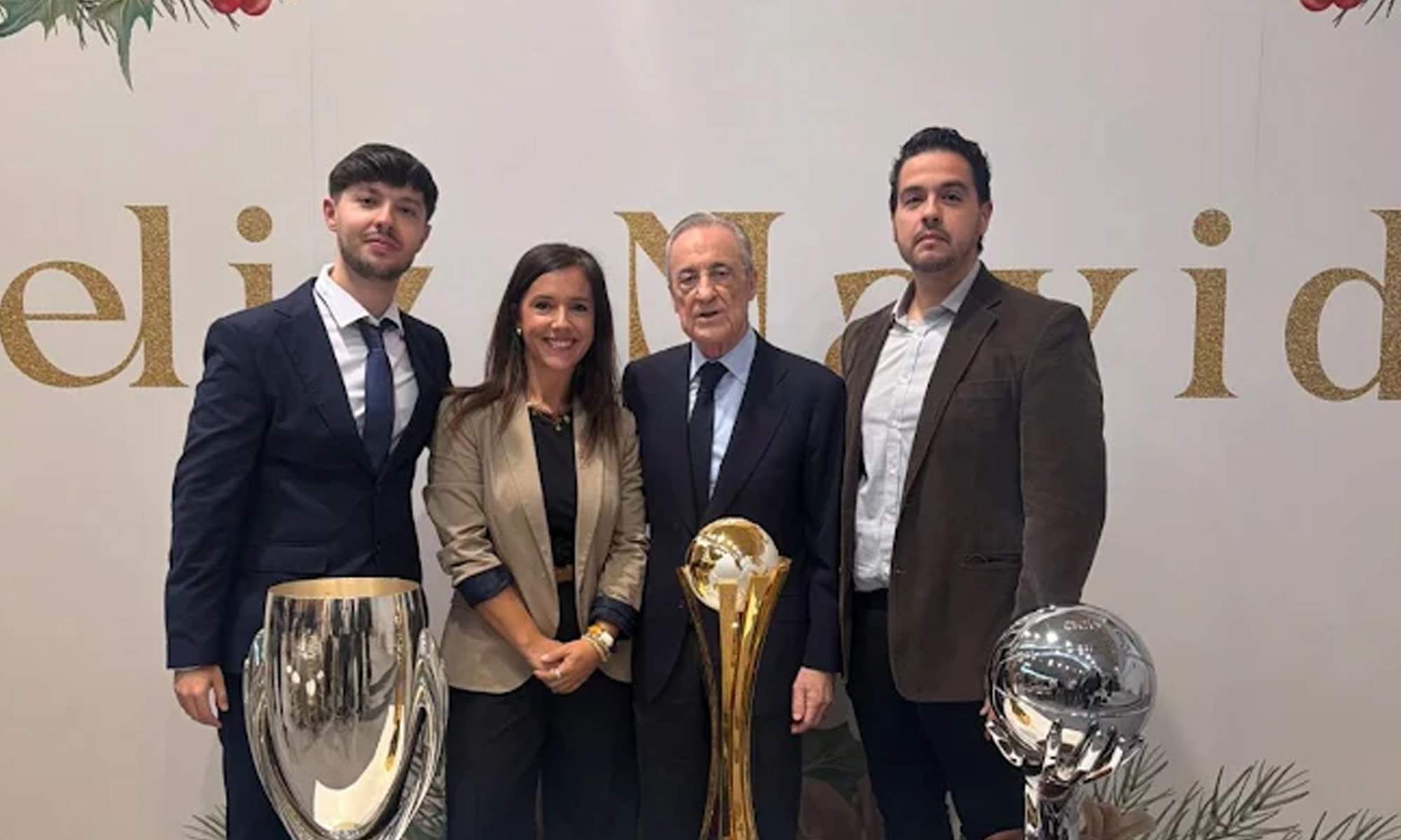 José Padilla, Gina López, Florentino Pérez y David Jorquera en el cóctel de Navidad. 
