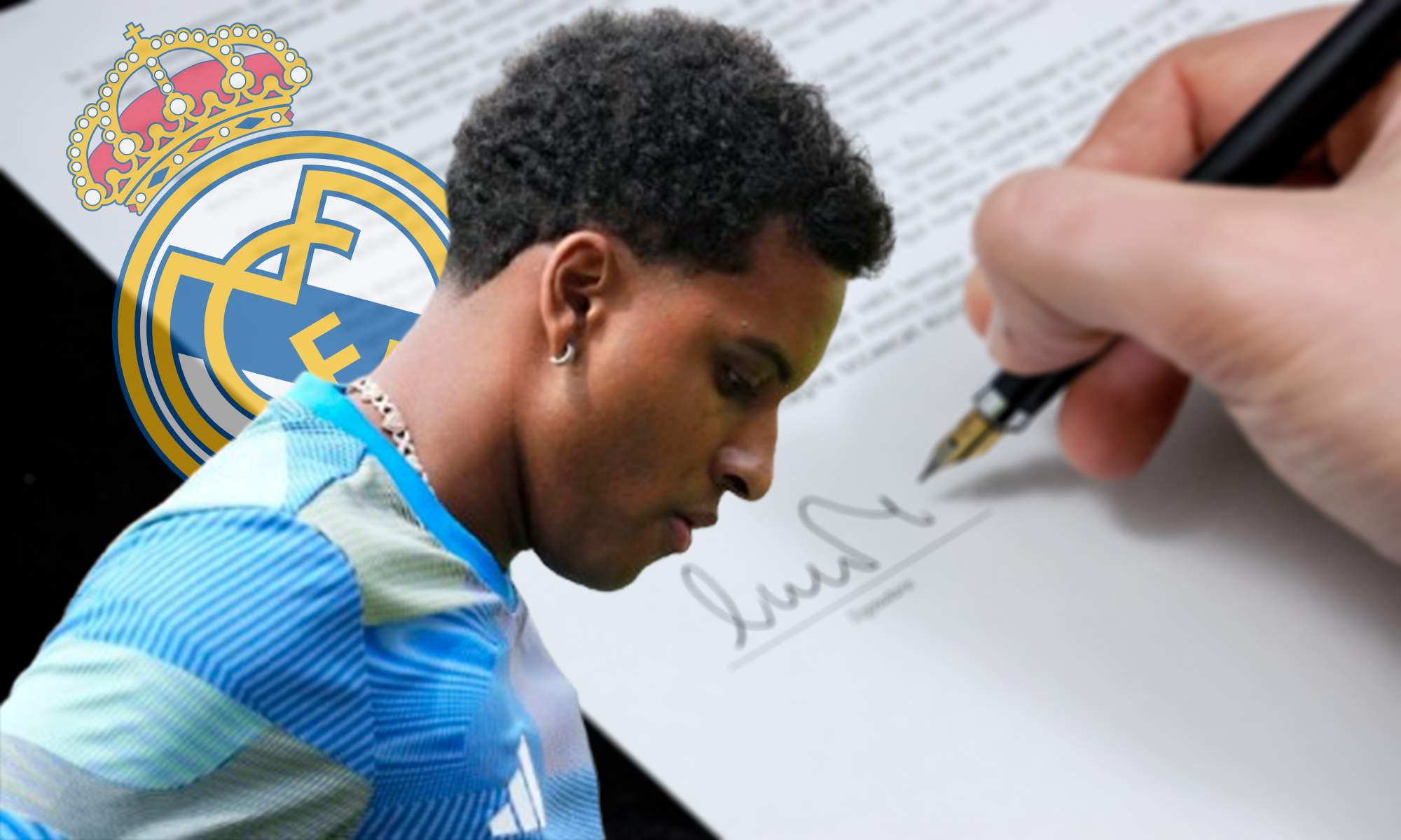 Rodrygo Goes y escudo Real Madrid