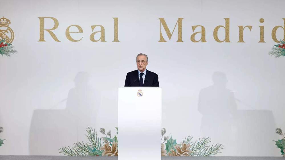 Florentino Pérez, en la comida de Navidad de este lunes con los medios de comunicación. Florentino Pérez, en la comida de Navidad de este lunes con los medios de comunicación.