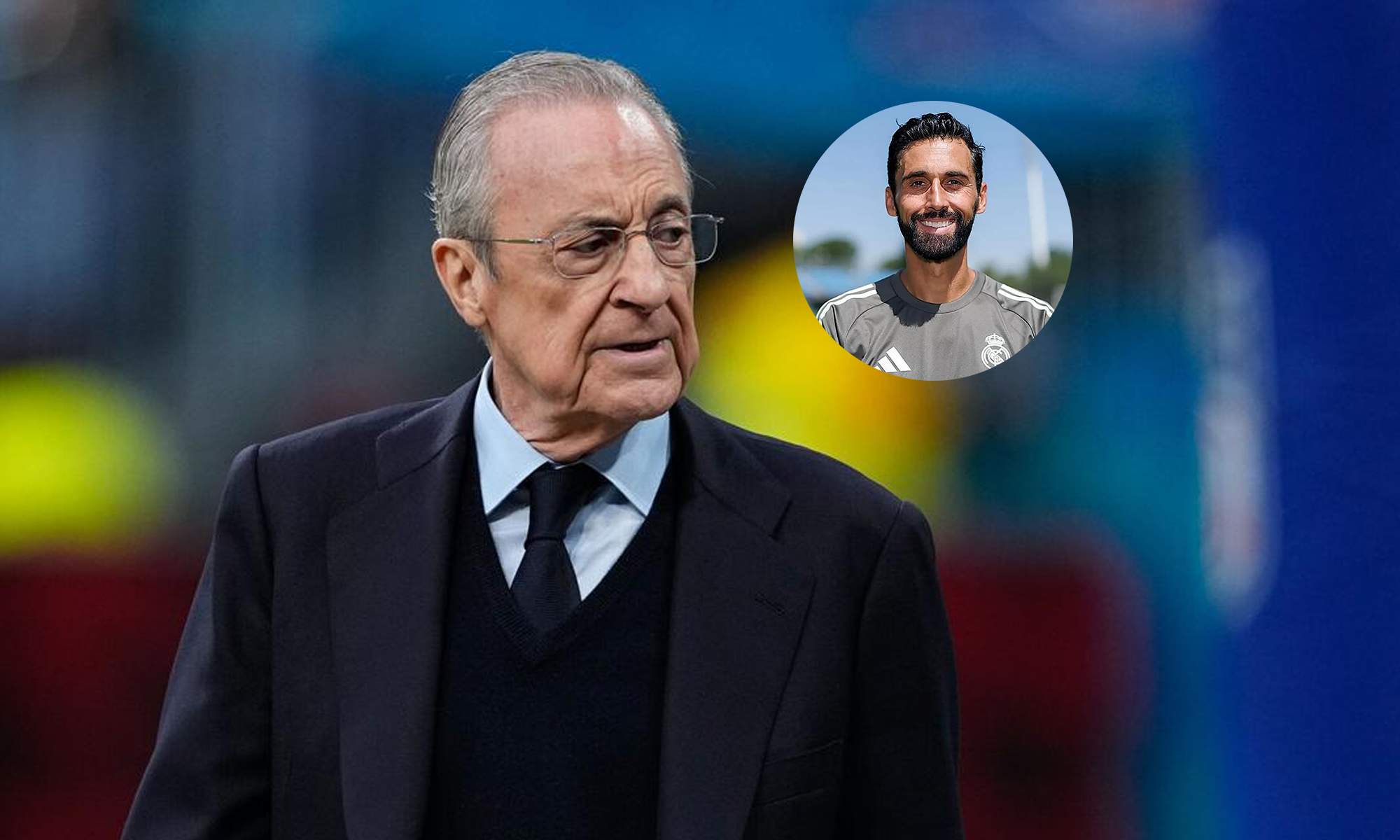 Florentino Pérez y una foto de Álvaro Arbeloa.