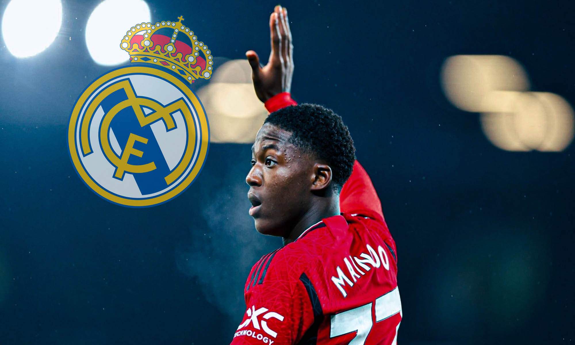 Mainoo y escudo Real Madrid