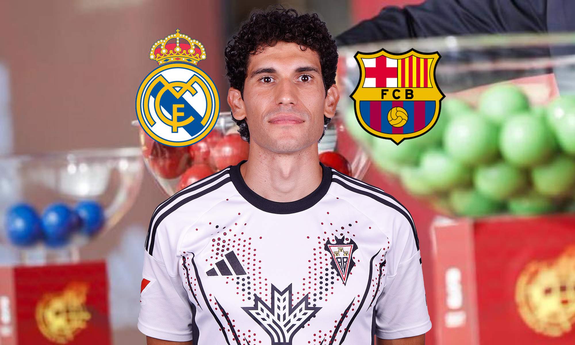 Jesús Vallejo, los escudos del Real Madrid y el Barcelona y el sorteo de Copa del Rey. 