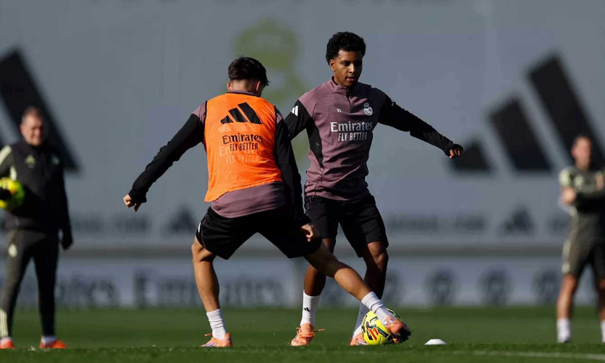 Rodrygo Goes, en el entrenamiento de esta mañana en Valdebebas.