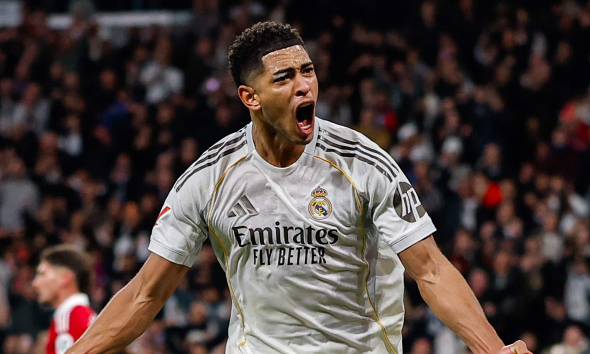 Jude Bellingham celebrando un gol con el Real Madrid. 