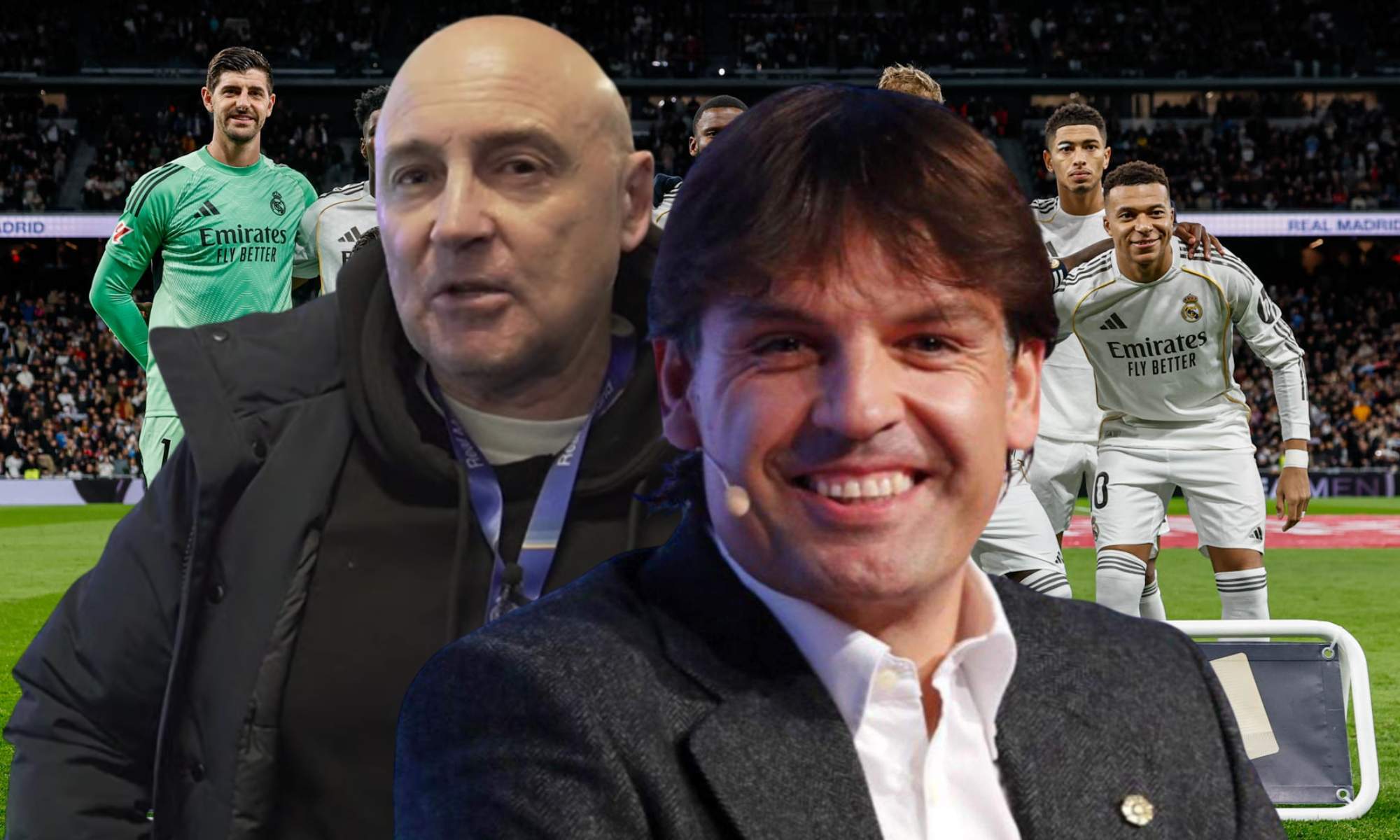 Maldini y Morientes señalan a un jugador del Real Madrid durante el partido ante el Sevilla