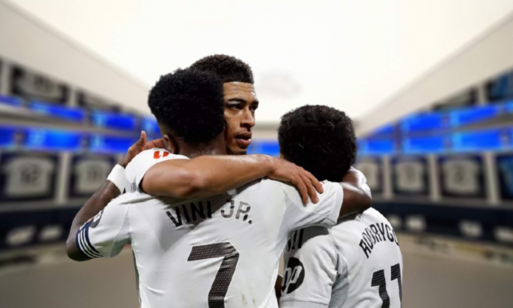 Jugadores del Real Madrid y el vestuario del Santiago Bernabéu.