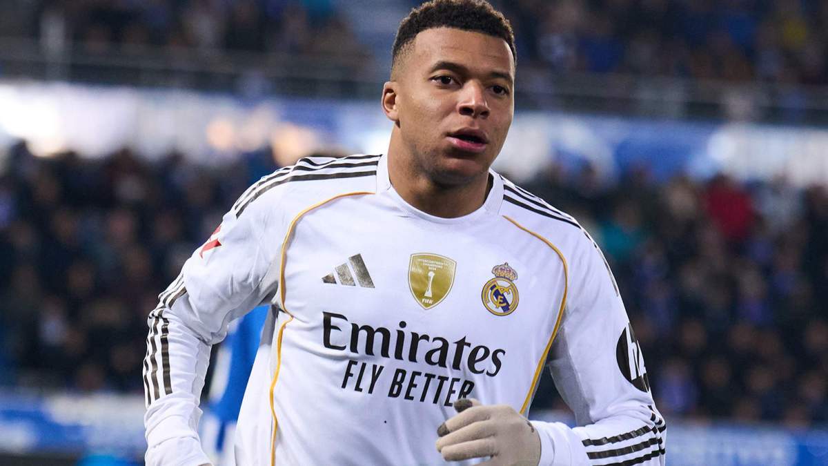 Kylian Mbappé jugando un partido con el Real Madrid. Kylian Mbappé jugando un partido con el Real Madrid.