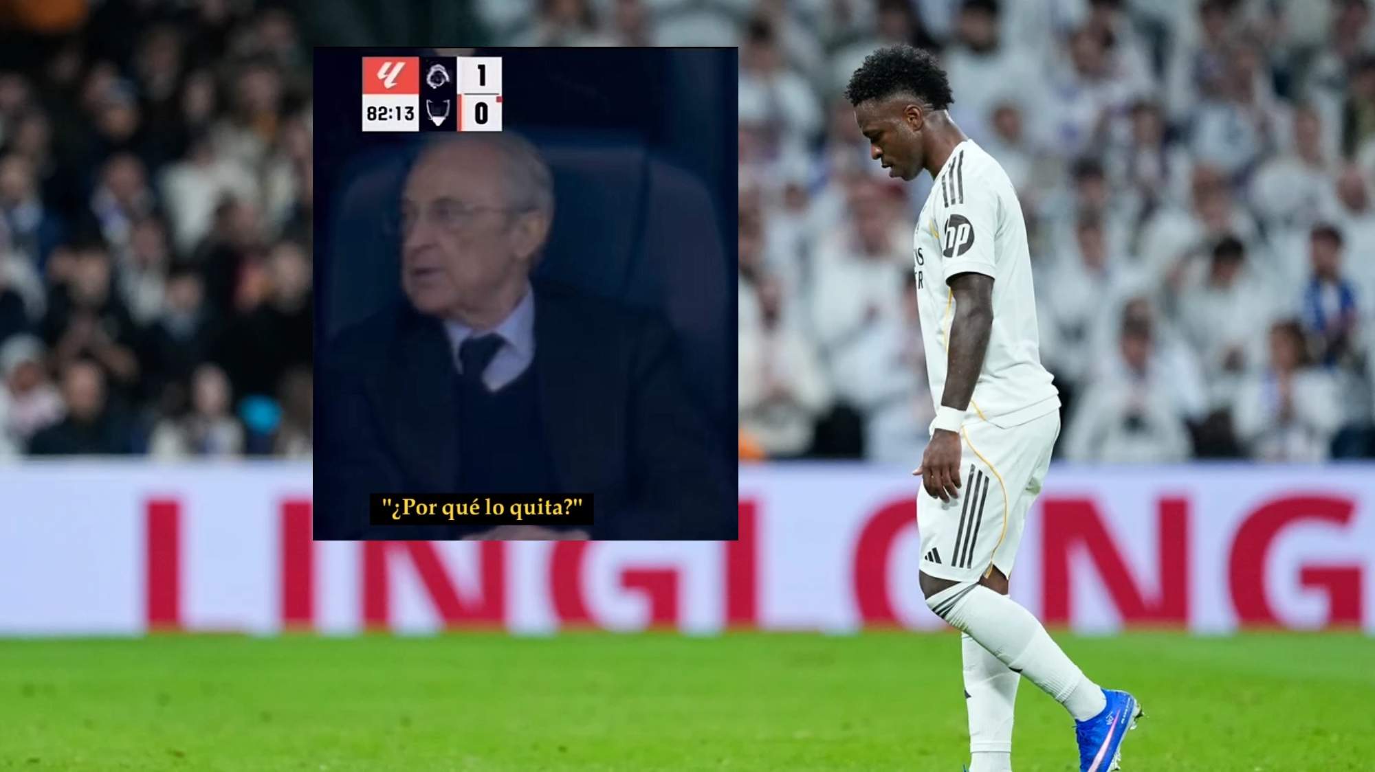 La reacción de Florentino al cambio de Vinicius en el minuto 80: "¿Por qué lo quita?"