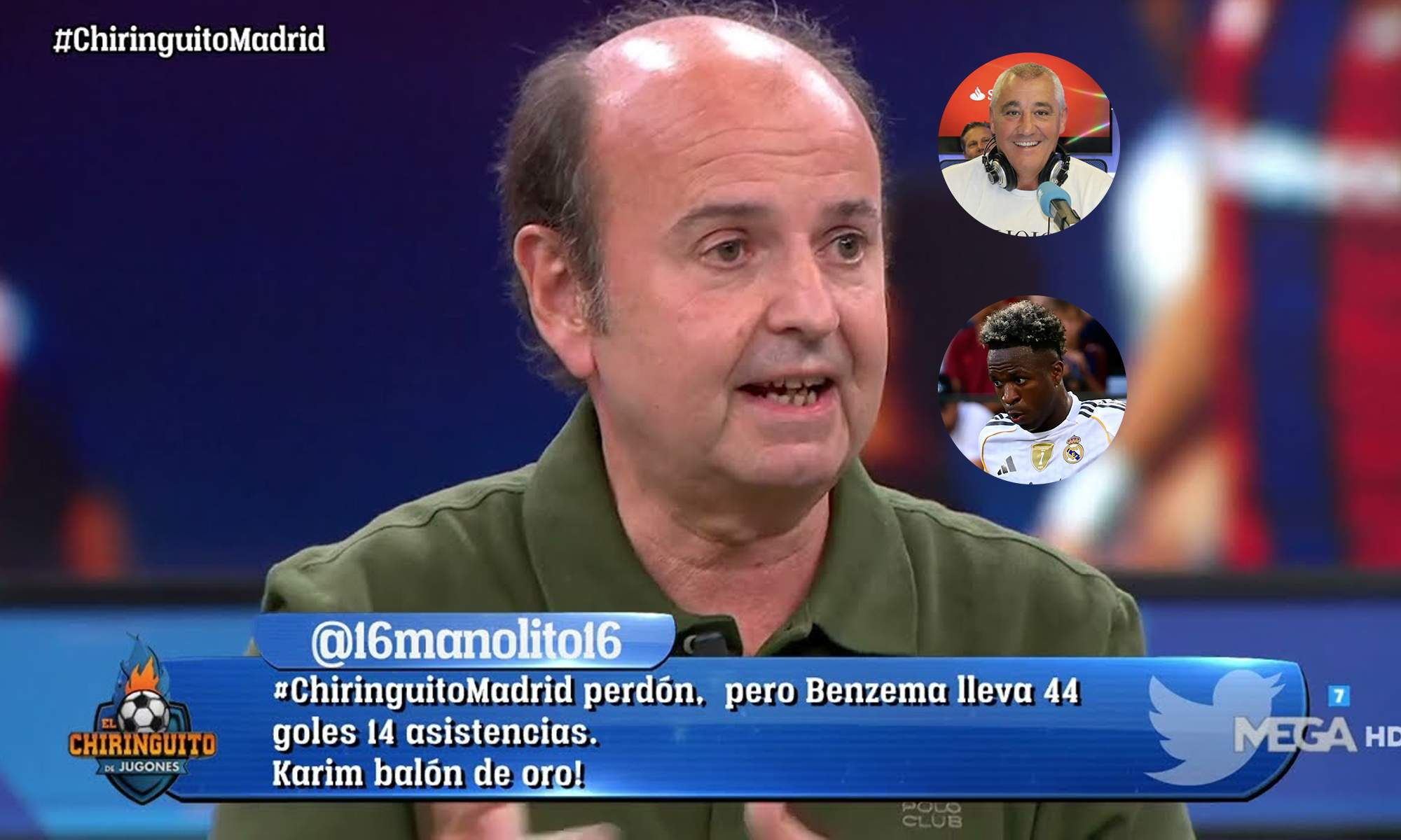 Juanma Rodríguez, una foto de Poli Rincón y otra de Vinícius Júnior.