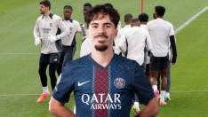 Vitinha con la camiseta del Paris Saint-Germain y jugadores del Real Madrid. Vitinha con la camiseta del Paris Saint-Germain y jugadores del Real Madrid.