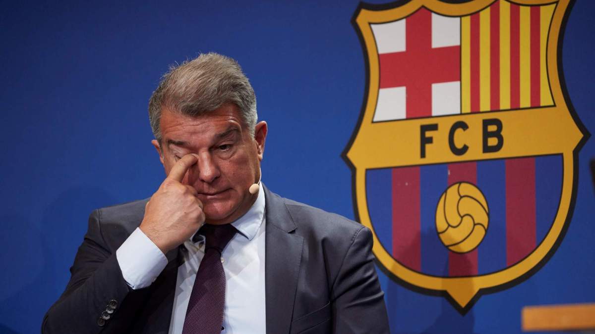 Joan Laporta, durante una rueda de prensa del Barcelona.