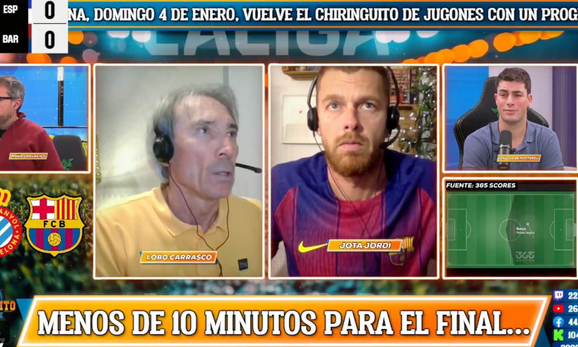 Jota Jordi reacciona con muy malas formas al primer gol del Barça en el derbi contra el Espanyol.