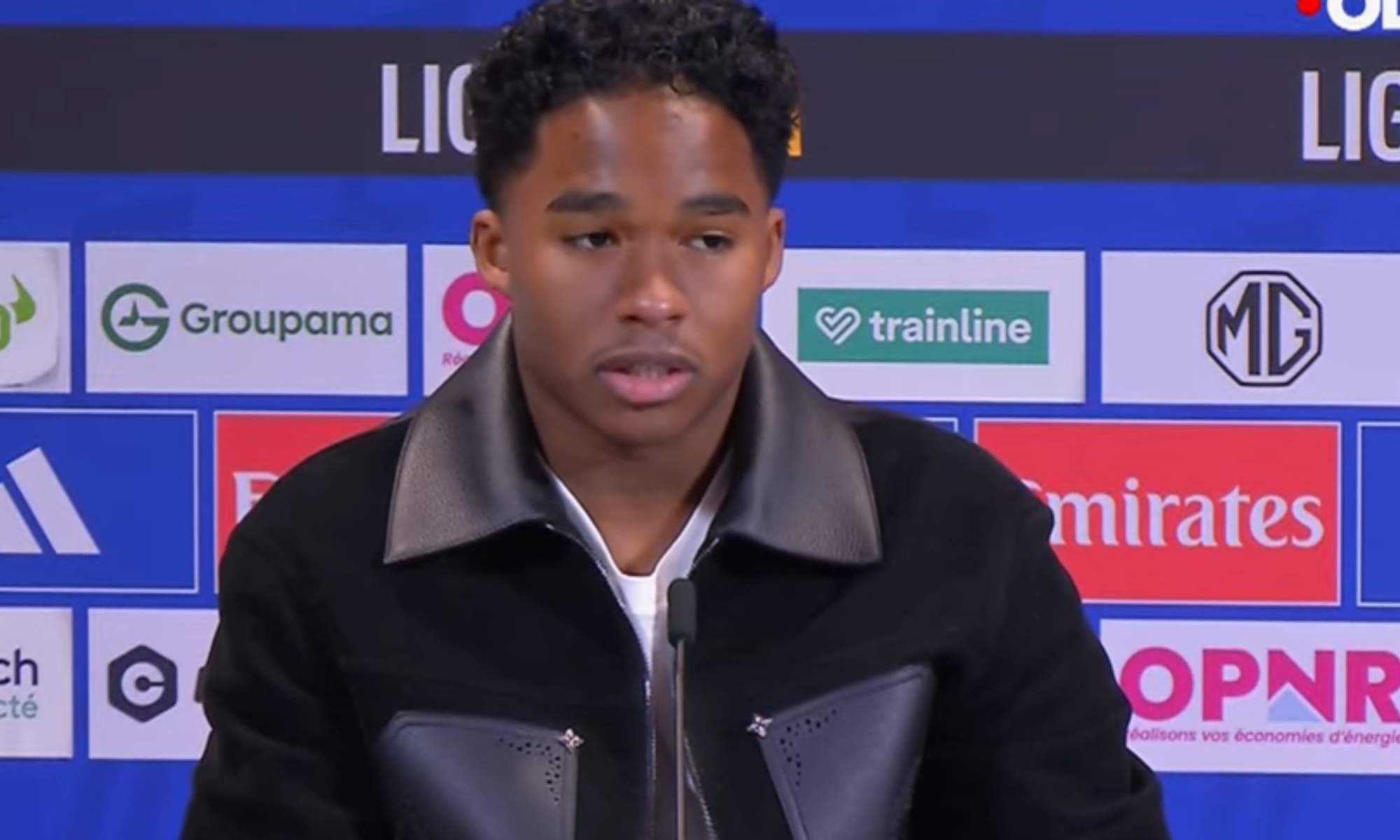 Endrick Felipe, durante su presentación esta tarde como nuevo jugador del Olympique de Lyon.