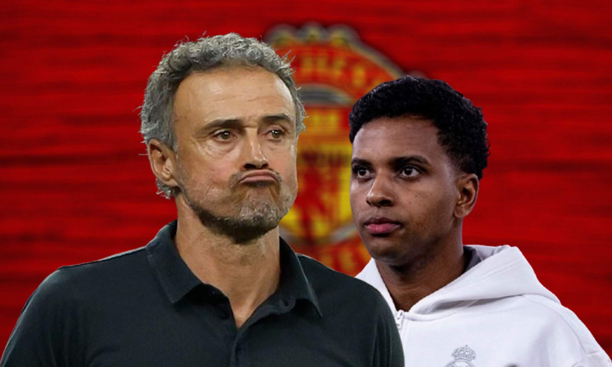Luis Enrique, Rodrygo Goes y un wallpaper del Manchester United.
