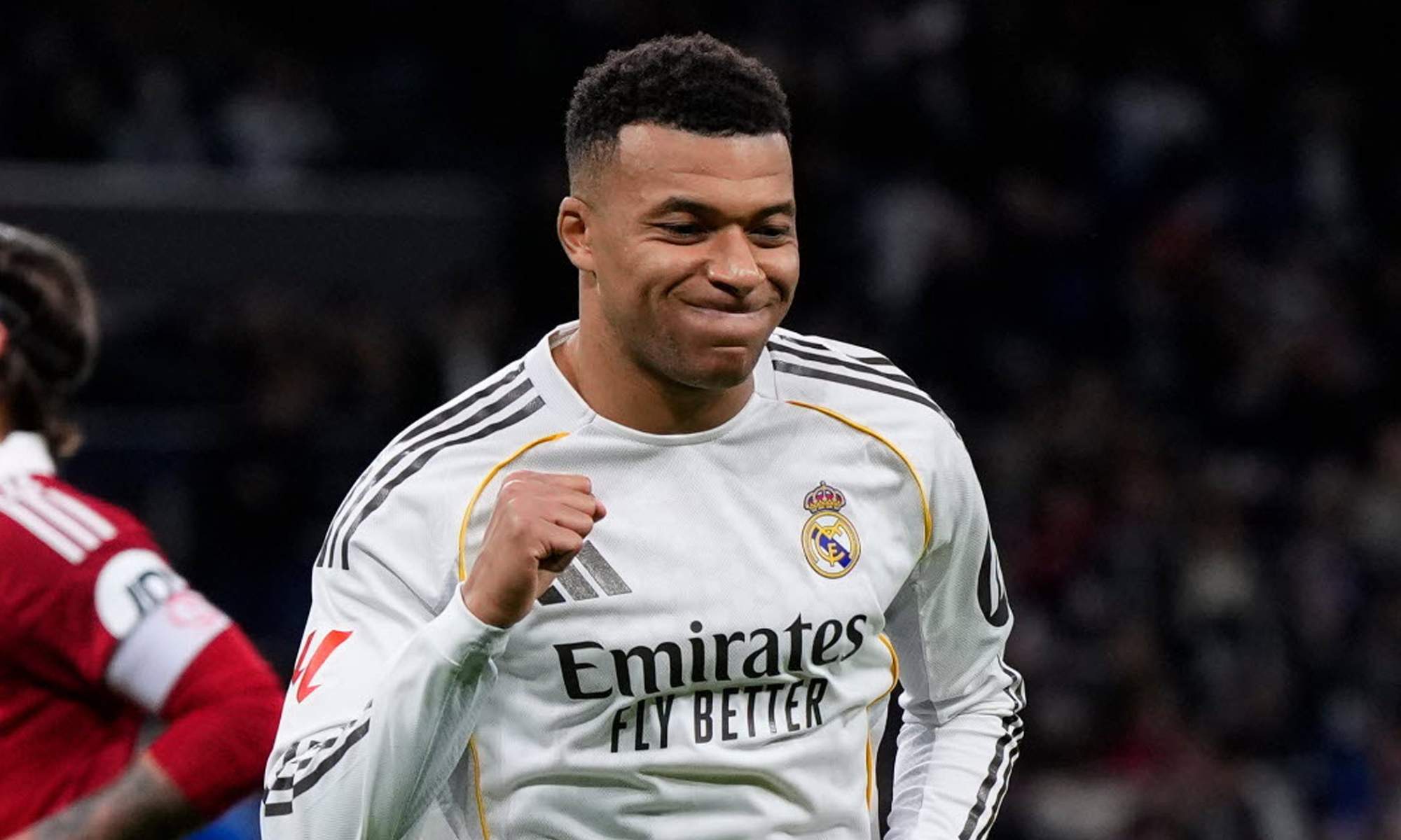 Kylian Mbappé celebrando un gol con el Real Madrid.